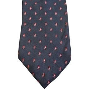 Adolfo Mens Extra Long Necktie Navy Blue Red Micro Paisley 100%Silk made in USA